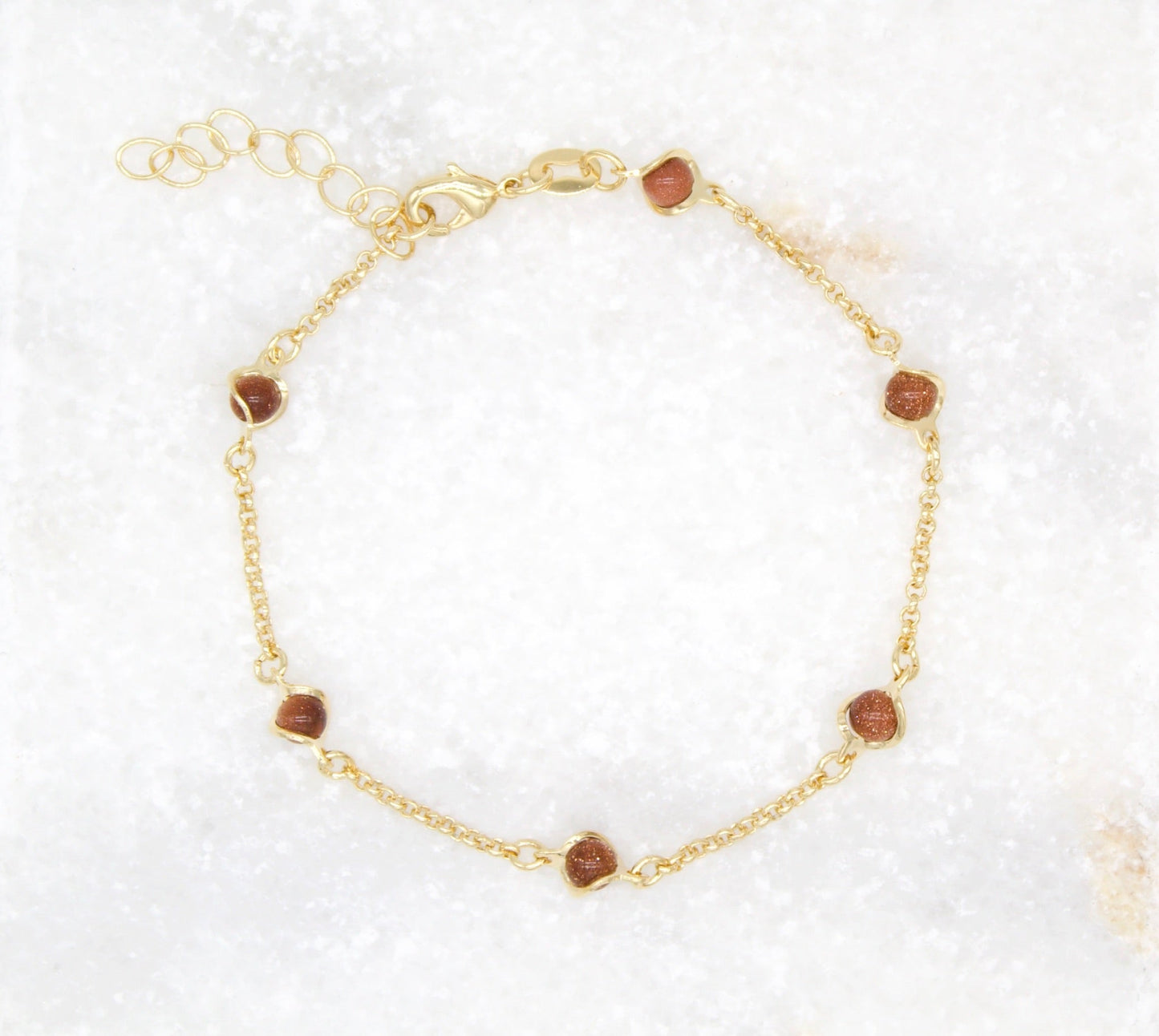 18K Gold Filled 5mm Designed Brown aventurine Bead Bracelet (I79A)