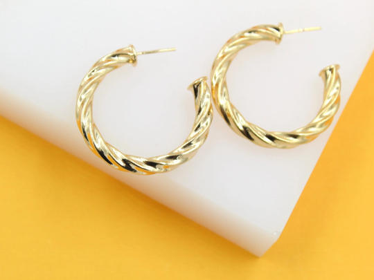 18K Gold Filled Twisted Open Hoop Earrings