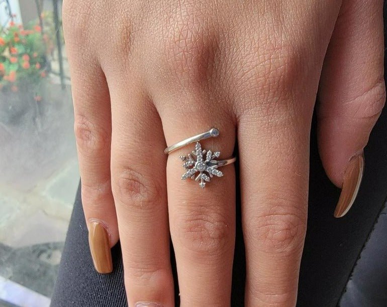 .925 Sterling Silver CZ Snowflake Adjustable Ring