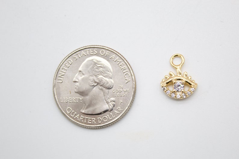 Tiny Dainty Gold Evil Eye Pendant Charm