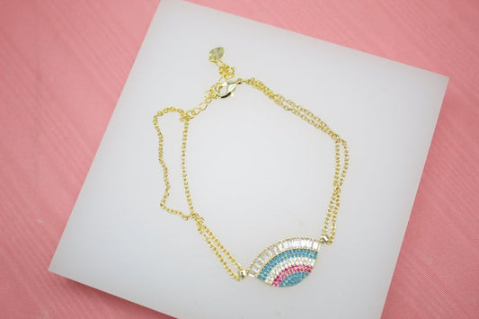 18K Gold Filled Lucky Protection Bracelet With Clear CZ Stones (I114)