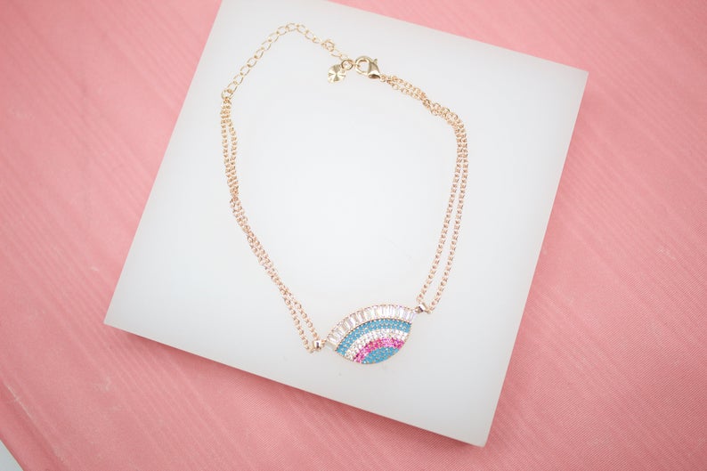 18K Gold Filled Lucky Protection Bracelet With Clear CZ Stones (I114)