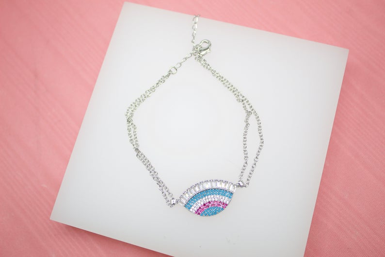 18K Gold Filled Lucky Protection Bracelet With Clear CZ Stones (I114)