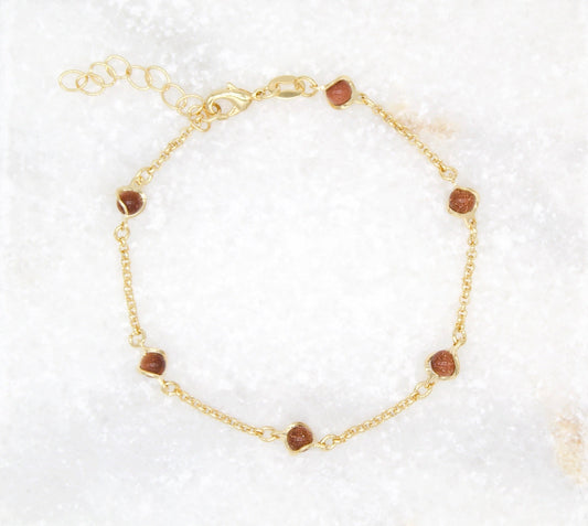 18K Gold Filled 5mm Designed Brown aventurine Bead Bracelet (I79A)