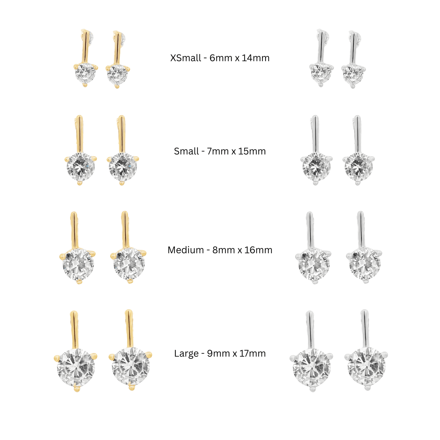 Round Cubic Zirconia Drop Stud Earrings (K359A/L162A/K118A/K242A)