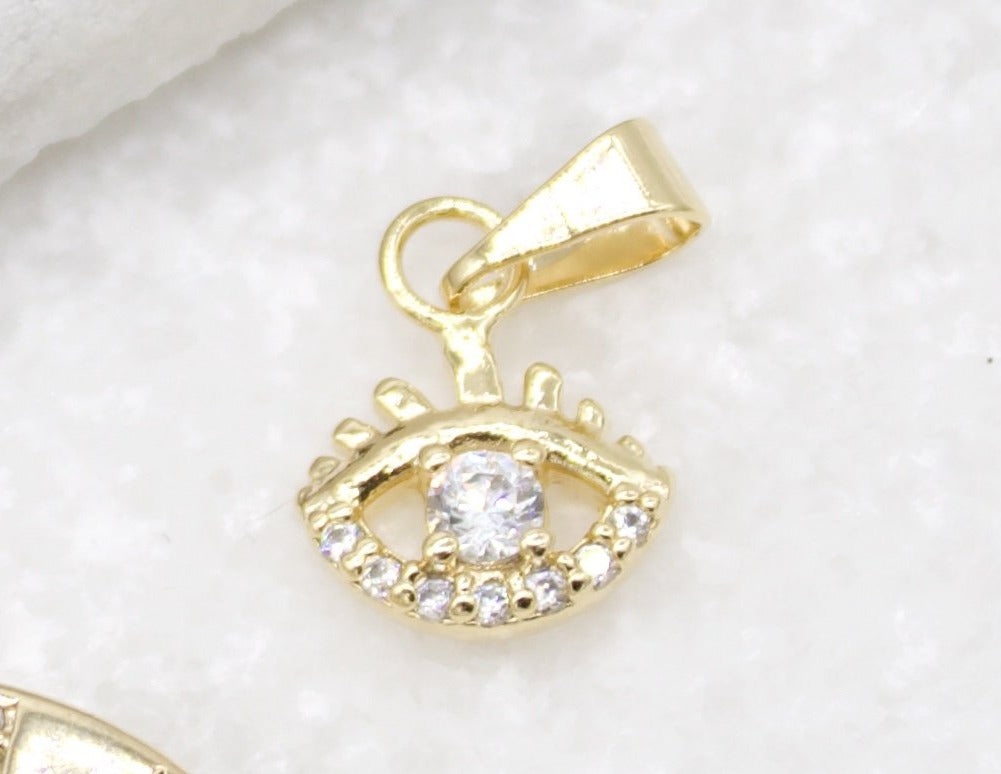 Tiny Dainty Gold Evil Eye Pendant Charm