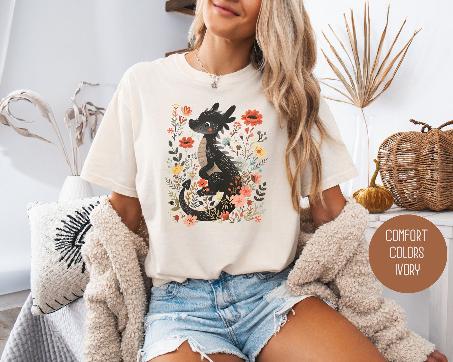 Floral Dragon Comfort Colors Shirt