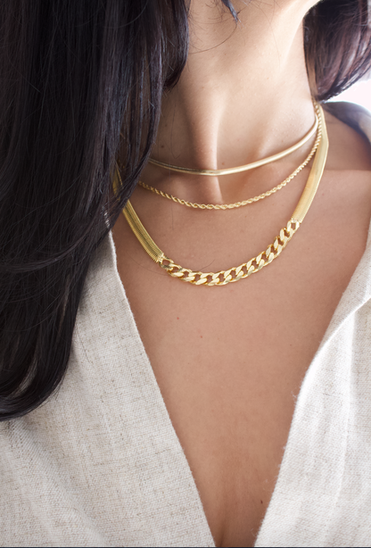 Thick Half Cuban Half Snake Chain Necklace / Bracelet (F102B)(I536)