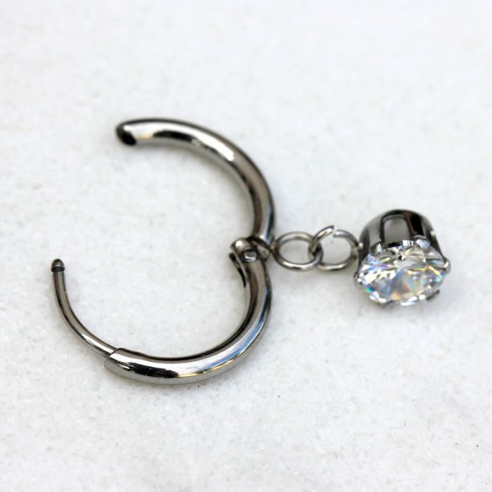 316L Stainless Steel Prong Set CZ Dangle Clicker Cartilage Ring