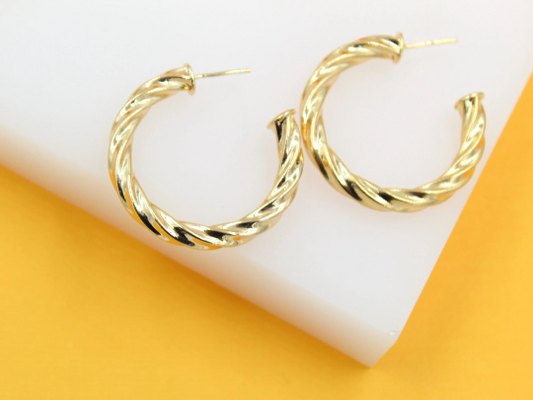 18K Gold Filled Twisted Open Hoop Earrings