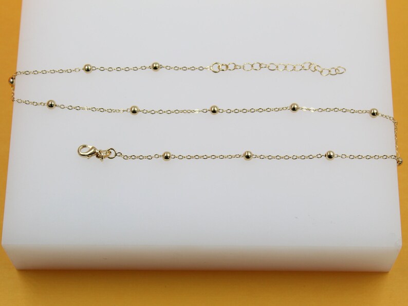 18K Gold Filled Beaded Cable Chain Necklace (F63)(I138A)