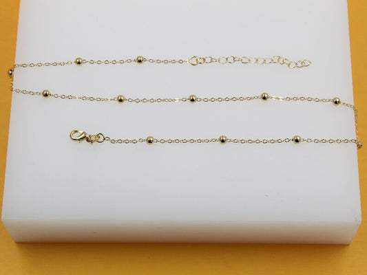 18K Gold Filled Beaded Cable Chain Necklace (F63)(I138A)