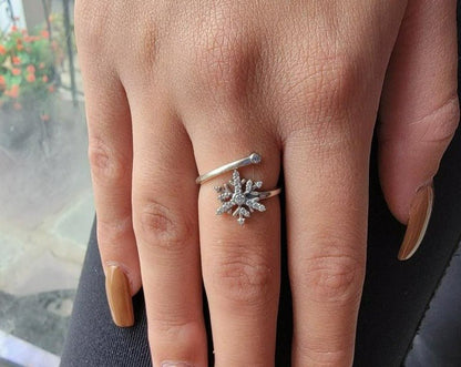 .925 Sterling Silver CZ Snowflake Adjustable Ring